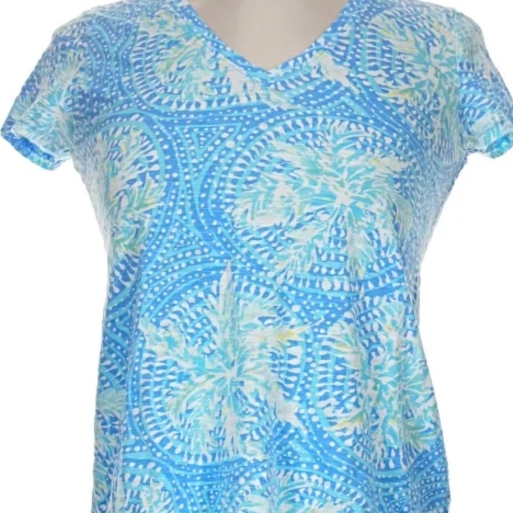Lilly Pulitzer -Etta Top Trop It Like Its Hot - Blue & Green V-Neck Women’s- XL